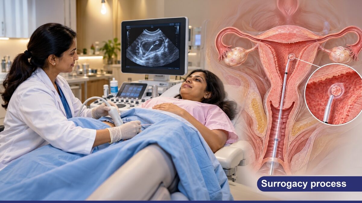 Surrogacy process showing embryo transfer