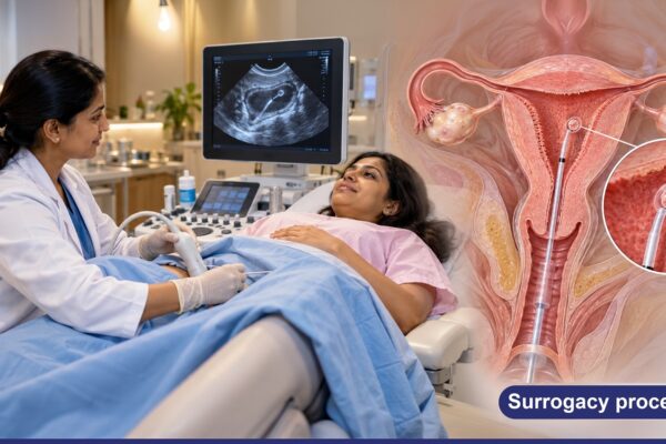 Surrogacy process showing embryo transfer