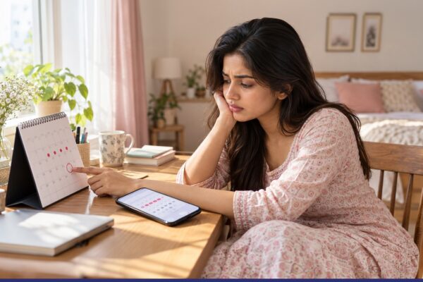 Delayed period and menstrual cycle tracking for women seeking guidance on late periods
